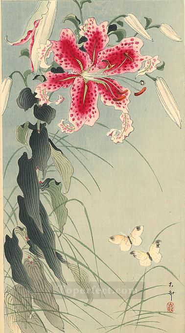 lily and butterflies Ohara Koson Japanese Oil Paintings